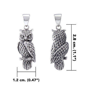 Wise and ever watchful ~ Sterling Silver Jewelry Horned Owl 3 Dimensional Pendant TPD4586 - Jewelry
